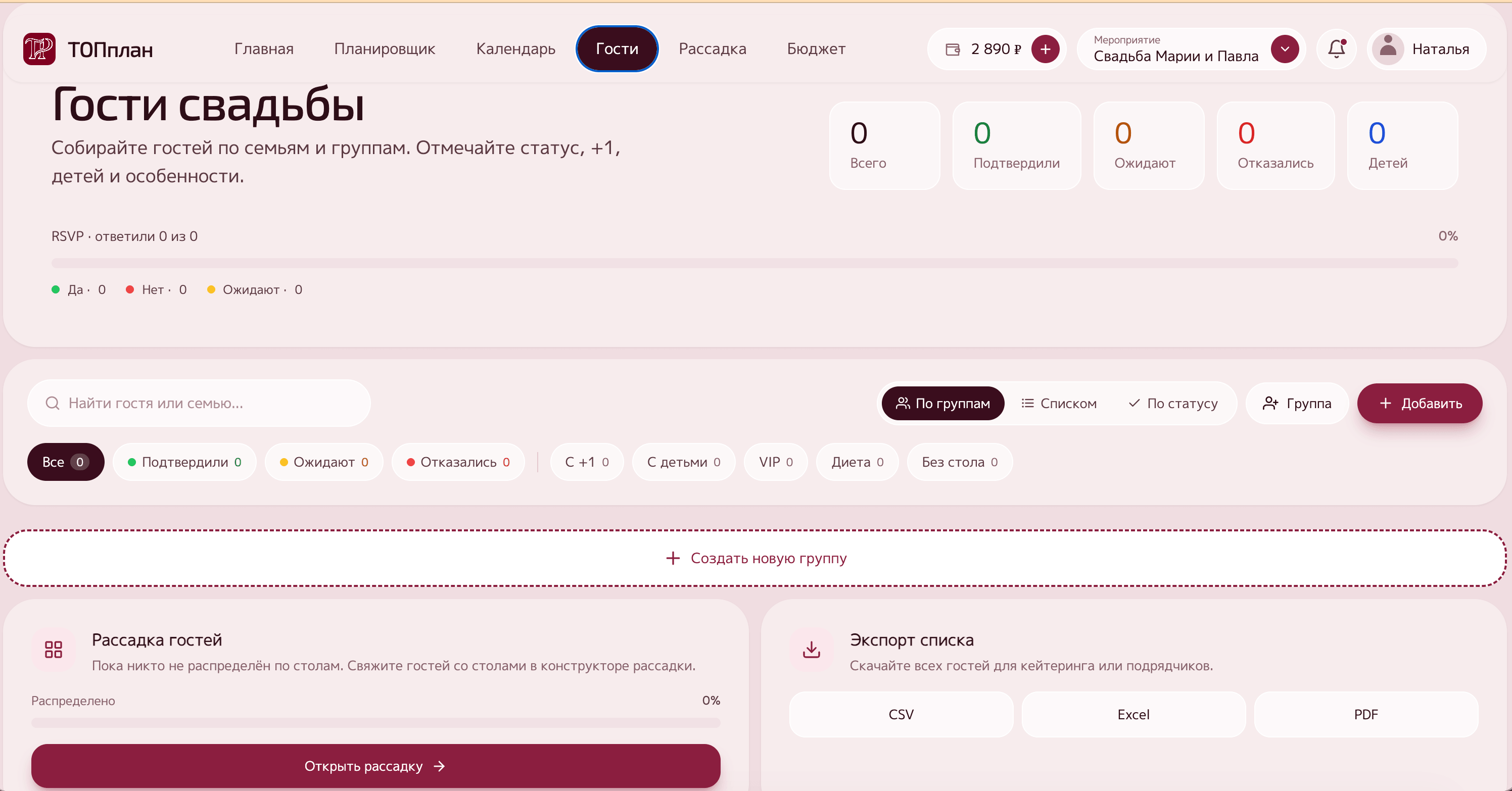 Список гостей в ТОП ПЛАНЕР
